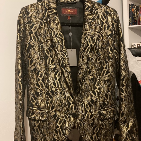Stunning 7 FOR ALL MANKIND Metallic Jacquard blazer jacket in gold & black - Picture 11 of 15